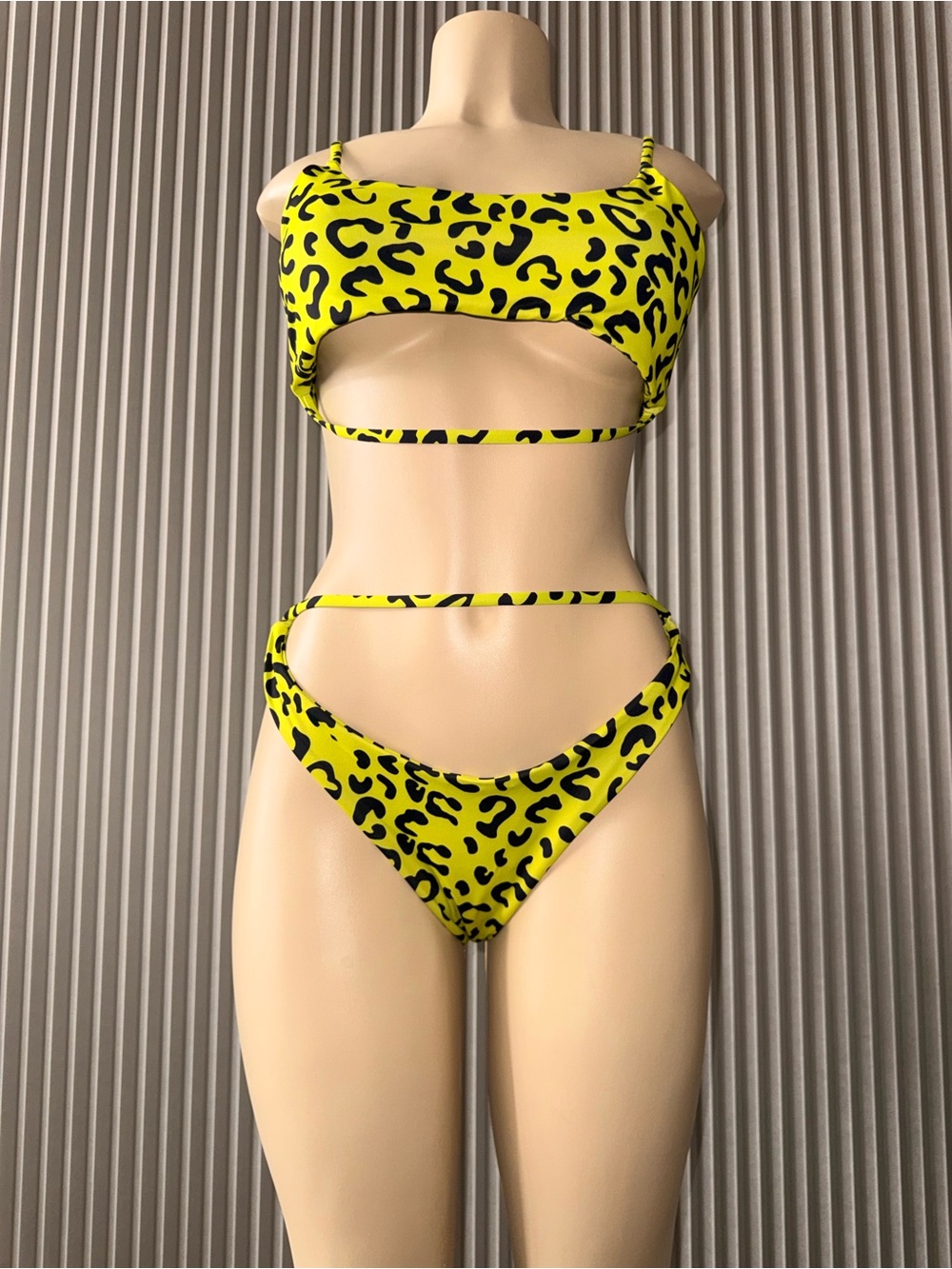 Yellow Leopard Cutout Bikini Set - Women's Swim